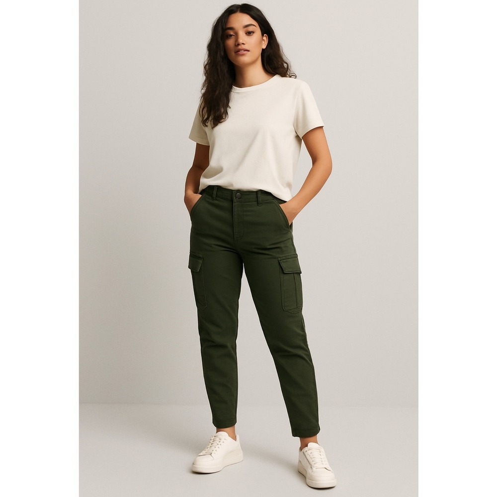 ZARA Women's Green Cargo Pants Size 8 EUR 38 Utility Style 26" Inseam